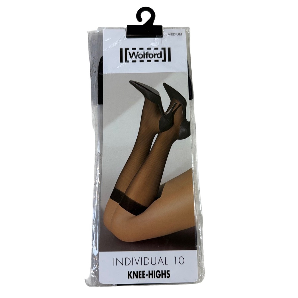 Wolford Individual 10 Knee Highs M Black Sheer Hosiery NWT